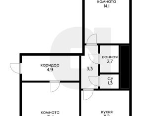 Продается двухкомнатная квартира, 49.4 м2, Краснодар, улица Бабушкина, 291, улица Бабушкина