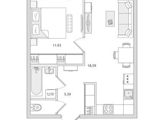 Продажа однокомнатной квартиры, 40.4 м2, Санкт-Петербург, метро Волковская, Волковский проспект, 6