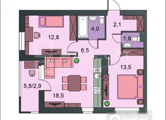 Продается 2-комнатная квартира, 62.3 м2, Волгоград, улица Малиновского, 14, ЖК Новый Свет