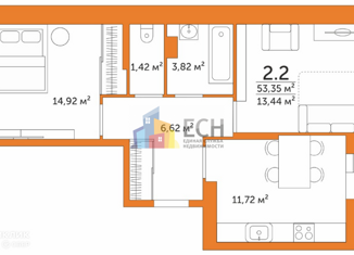 Продаю 2-ком. квартиру, 53.35 м2, село Осиновая Гора, улица Аркадия Шипунова, 24