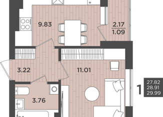 Продается 1-комнатная квартира, 28.91 м2, Калининград, Интернациональная улица, 18, ЖК Белый Сад