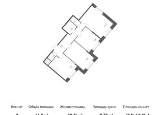 Продается трехкомнатная квартира, 65.77 м2, Санкт-Петербург, ЖК Живи в Рыбацком, Гудиловская улица, 5к1