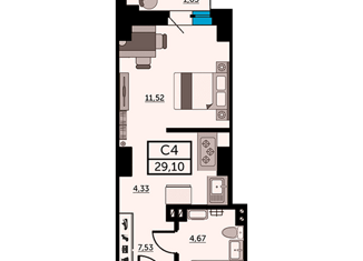 Продам квартиру студию, 28.8 м2, Ростов-на-Дону, Красноармейская улица, 157В/83с1, Кировский район