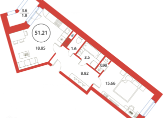 Продажа 1-ком. квартиры, 51.21 м2, Санкт-Петербург, Плесецкая улица, 2, ЖК Ариосто