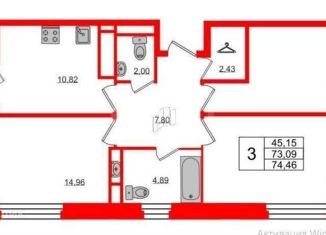 Продаю 3-комнатную квартиру, 74.46 м2, Санкт-Петербург, Планерная улица, 91к2, ЖК Нью Тайм