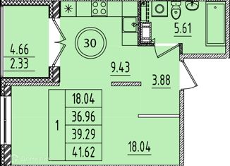 Продаю однокомнатную квартиру, 36.96 м2, посёлок Шушары, Витебский проспект