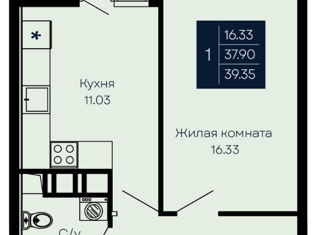 Продам 1-ком. квартиру, 39.35 м2, село Далёкое, улица 60 лет СССР, 5