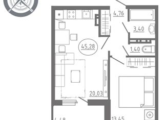 Продается 1-комнатная квартира, 47.9 м2, Орловская область, Раздольная улица, 29