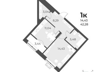 Однокомнатная квартира на продажу, 42.3 м2, СНТ Медик-7, 1-я улица, 1/51