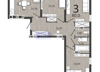 Продаю 3-ком. квартиру, 80 м2, Рязань, улица Островского, 122к1, ЖК Академик