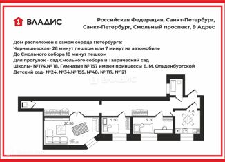 Трехкомнатная квартира на продажу, 60 м2, Санкт-Петербург, Смольный проспект, 9, Смольный проспект