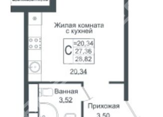 Квартира на продажу студия, 28.82 м2, Краснодар, ЖК Европа-Сити, Античная улица