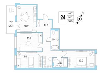 Продажа 3-комнатной квартиры, 96.5 м2, Санкт-Петербург, Красносельский район, проспект Патриотов, 35