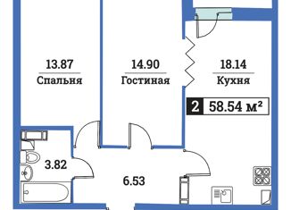 Продажа 2-комнатной квартиры, 58.54 м2, деревня Лаврики, деревня Лаврики, 10