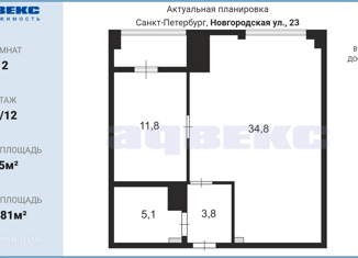 Сдается в аренду 2-ком. квартира, 55 м2, Санкт-Петербург, Новгородская улица, 23, метро Чернышевская