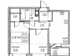 Двухкомнатная квартира на продажу, 48.3 м2, городской посёлок Новоселье, ЖК Уютный, Невская улица, 7/4