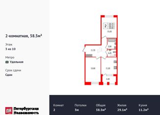 Продам 2-комнатную квартиру, 58.5 м2, Санкт-Петербург, Манчестерская улица, 5к1, Выборгский район
