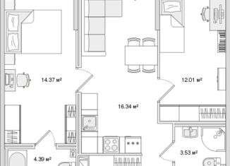 2-ком. квартира на продажу, 60.62 м2, Санкт-Петербург, Белоостровская улица, 10к1, метро Лесная