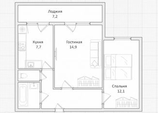 Продажа 2-комнатной квартиры, 53.5 м2, Казань, улица Декабристов, 85