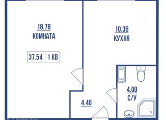 1-комнатная квартира на продажу, 37.54 м2, Санкт-Петербург, Витебский проспект, 99к1, метро Купчино