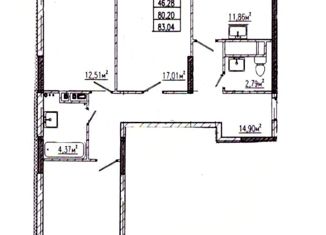 Продаю трехкомнатную квартиру, 83.04 м2, Пензенская область, Центральная улица, 23