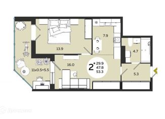 2-комнатная квартира на продажу, 60 м2, Краснодар, бульвар Адмирала Пустошкина, 11/2, ЖК Титаны