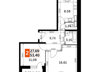 Продается 2-ком. квартира, 53.4 м2, Калуга, Солнечный бульвар, 18, ЖК Молодёжный