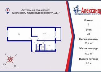 2-комнатная квартира на продажу, 47.3 м2, Ленинградская область, Железнодорожная улица, 7