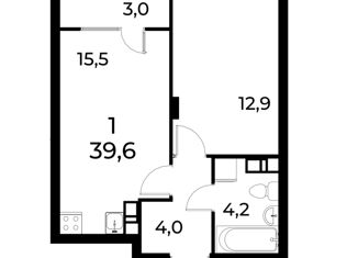 1-комнатная квартира на продажу, 39.6 м2, Нижегородская область, улица Лесной Городок, 7Б