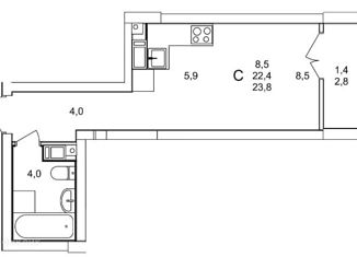 Продам квартиру студию, 23.8 м2, деревня Анкудиновка, Черкесская улица, 1