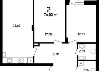 Продается 2-ком. квартира, 75.4 м2, Нижний Новгород, улица Героя Советского Союза Сафронова, 13к1, метро Заречная