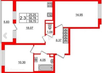 3-ком. квартира на продажу, 56.78 м2, Санкт-Петербург, ЖК Чистое Небо, Комендантский проспект, 69