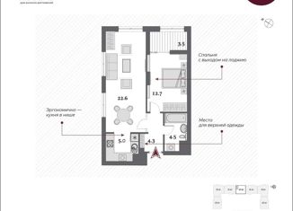 Двухкомнатная квартира на продажу, 50.65 м2, Новосибирск, ЖК Нобель, Красный проспект, 220