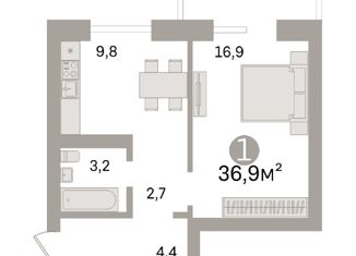 Продажа 1-комнатной квартиры, 36.9 м2, Тюмень, Интернациональная улица, 199к2