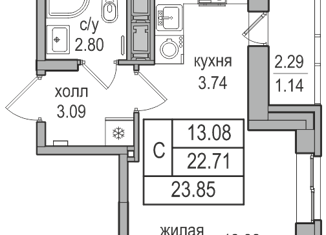 Квартира на продажу студия, 23.8 м2, посёлок Парголово