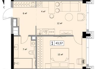 Продается 1-ком. квартира, 43.57 м2, Москва, ЖК Мод