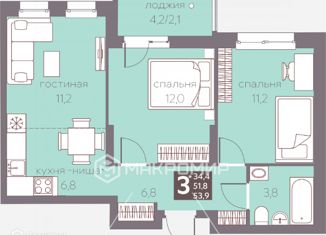 Продается 3-ком. квартира, 53.9 м2, Пермь, ЖК Погода, Серебристая улица, 16