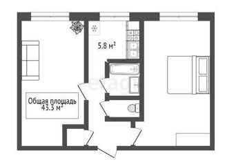 Продается 2-ком. квартира, 43.3 м2, Бердск, улица Герцена, 3