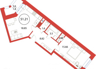 Продам однокомнатную квартиру, 51.21 м2, Санкт-Петербург, Плесецкая улица, 2, ЖК Ариосто
