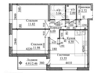 Продается 2-ком. квартира, 60.64 м2, Колпино, Понтонный проезд, 6