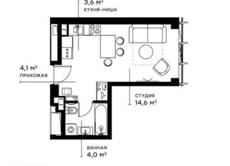 Продам 1-ком. квартиру, 26.21 м2, Москва, 2-я Хуторская улица, 34, Савёловский район