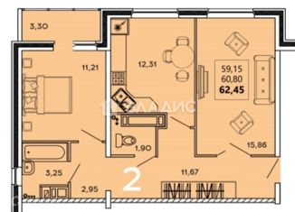 Продам 2-ком. квартиру, 62.5 м2, Пенза, Комсомольская улица, 24, район Заводской