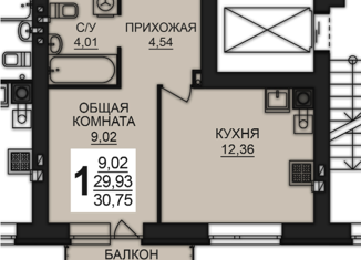 Продажа 1-комнатной квартиры, 31 м2, деревня Дерябиха, деревня Дерябиха, 78