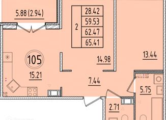 Продам 2-ком. квартиру, 59.53 м2, посёлок Шушары, Образцовая улица, 6к2, ЖК Образцовый Квартал 8