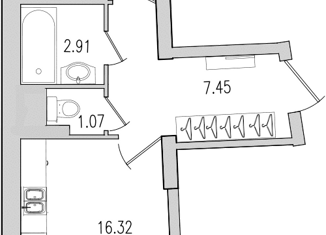 1-комнатная квартира на продажу, 41.9 м2, Санкт-Петербург, улица Кустодиева, 5к1