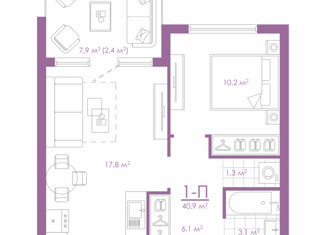 Продажа 1-ком. квартиры, 43.46 м2, Астрахань, улица Бехтерева, 2Б, ЖК Атмосфера