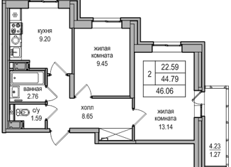 Продам 2-ком. квартиру, 45.7 м2, посёлок Парголово, Толубеевский проезд, 34к2