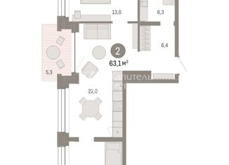 Продажа 2-ком. квартиры, 63.1 м2, Тюмень, ЖК Европейский квартал, улица Газовиков, 36