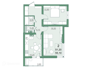Продажа 2-комнатной квартиры, 51.2 м2, Саратов, проспект Героев Отечества, 3, ЖК Мята
