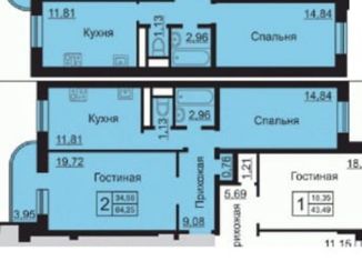 Продажа 2-ком. квартиры, 64.05 м2, Калуга, улица Кибальчича, 2, ЖК Галактика